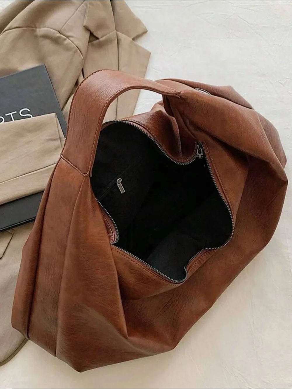 New Classic Black Hobo Bag Cognac Brown - Picture 3 of 5